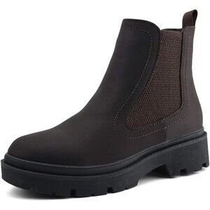 Jabasic Women Brown Synthetic Chelsea Boots Low Heel Elastic Ankle Boots